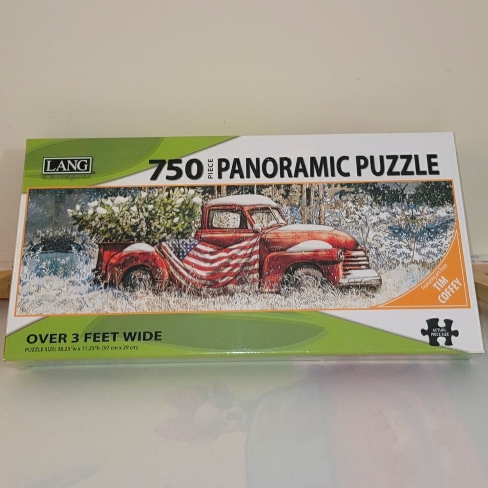 Lang Flag Truck 750 Piece Panoramic Jigsaw Puzzle Tim Coffey Art 3 Ft Wide New
